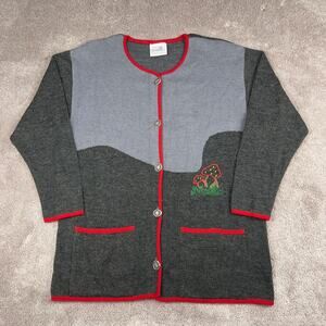 Vtg Creation Camilla Mushroom Cardigan Sweater XL EU 40 Grandma Core Embroidered